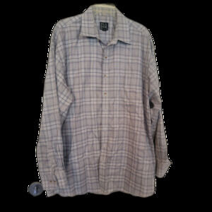 Jos A Bank Traveler Mens XL Long Sleeve Dress Shirt Plaid Beige Gray